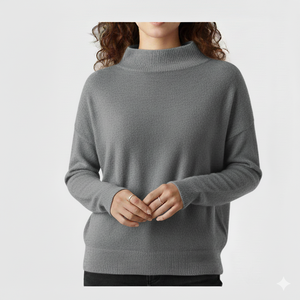 Women Oversized Printed Front Mockneck Pullover Long Sleeve Winter Fashion Soft Warm Comfortable Casual <b>Top</b> Cozy Fit Oem Design - Product Image 2