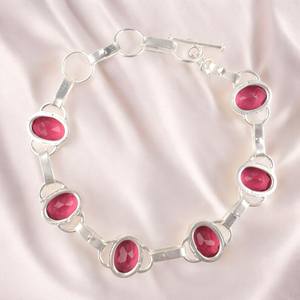Pulsera de Plata de Ley con Circonita Rosa, Gema Facetada, Joyería de Lujo Hecha a Mano, Ajustable de 9 Pulgadas, Regalo de Aniversario para Mujer - Product Image 4