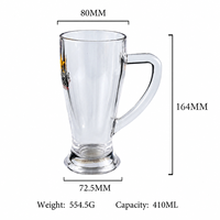 Chope à bière classique en verre épais avec poignée, grande capacité, compatible lave-vaisselle, réutilisable, durable, usage commercial, logo personnalisable