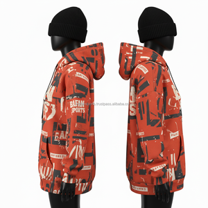 Sudadera con capucha de gran tamaño para mujer Premium 330 GSM Cotton Fleece Rust Red Allover Print Custom Logo Screen Printed Women Basics Hoodies - Product Image 3