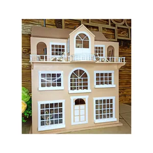 Montessory wooden doll house with furniture set for kids/ 50*50*25 cm plywood toy wood doll house for girls