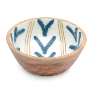 Cuenco de madera de acacia para servir, diseño impreso de esmalte hecho a mano indio, acabado Natural para cocina multiusos y uso en bodas - Product Image 5