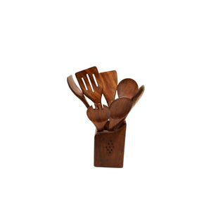 Ensemble d'ustensiles en bois 5 pièces, cuillères, fourchettes, spatule en bois d'acacia faits à la main, ustensiles de cuisine, outils de cuisine, sans danger pour les aliments, lavage à la main uniquement - Product Image 1