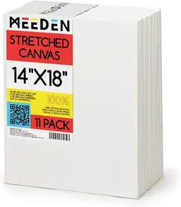 MEEDEN Vải Bố Kéo Dài 14*18 Inch 11 Gói Vải Bố Trắng Trơn Để Vẽ Tranh Vải Bố Kéo Dài Trước Bằng Vải Bố 100% Cotton 8Oz