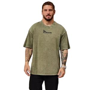 T-shirt délavé à l'acide personnalisé pour homme, 220g, en coton, col rond, manches courtes, imprimé, fitness, t-shirt vierge, 100% coton jersey - Product Image 5