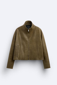 Original mouton unisexe hommes blouson aviateur nouveau Style recadrée coupe droite col entonnoir fermeture éclair col montant imperméable enduit de mouton - Product Image 5