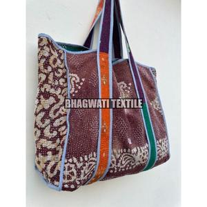 Nueva llegada bolso de compras de algodón de moda para mujer bloque de mano impreso Kantha acolchado patrón de logotipo personalizado - Product Image 2