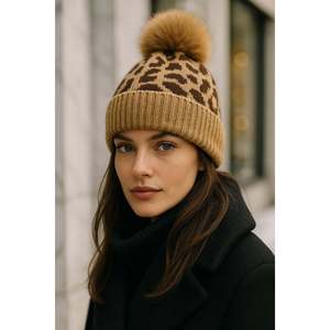 หมวกบีนนี่ขนสัตว์ลายเสือดาวสำหรับผู้หญิง รุ่น BERE1145 - leopard-beanie1145 - Product Image 2