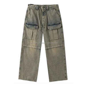 กางเกงผ้ายีนส์ขาตรงทรงหลวมทรงขากว้างกางเกงคาร์โก้ด้านข้างผ้าฝ้าย100% ขากว้างทรงหลวมกระเป๋ามีฝาพับโลโก้ได้ตามต้องการ - Product Image 1