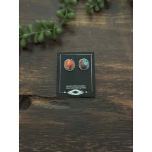 Navajo Handmade Pink Mohave Turquoise & <b>Sterling</b> <b>Silver</b> <b>Stud</b> Earrings Bezel Setting for Gift - Product Image 1