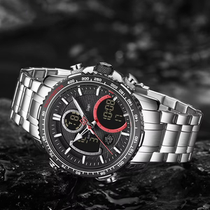 นาฬิกาควอตซ์แฟชั่นธุรกิจกีฬา นาฬิกาดิจิตอลผู้ชายกันน้ำ ตัวเรือนโลหะผสม สายสแตนเลส โครโนกราฟ - Product Image 6