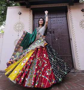 Série ALC, Chaniya Choli Lehenga moderne, spécial Navratri, en coton mousseline lourd, travail artisanal, réversible, pour fête et mariage - Product Image 3