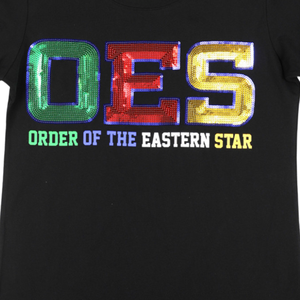 OES Black Sequin Patch Tee 100% Cotton Order of Eastern Star Shirt Custom Fraternity Sorority Apparel <b>Sparkle</b> Embroidery <b>Top</b> - Product Image 4