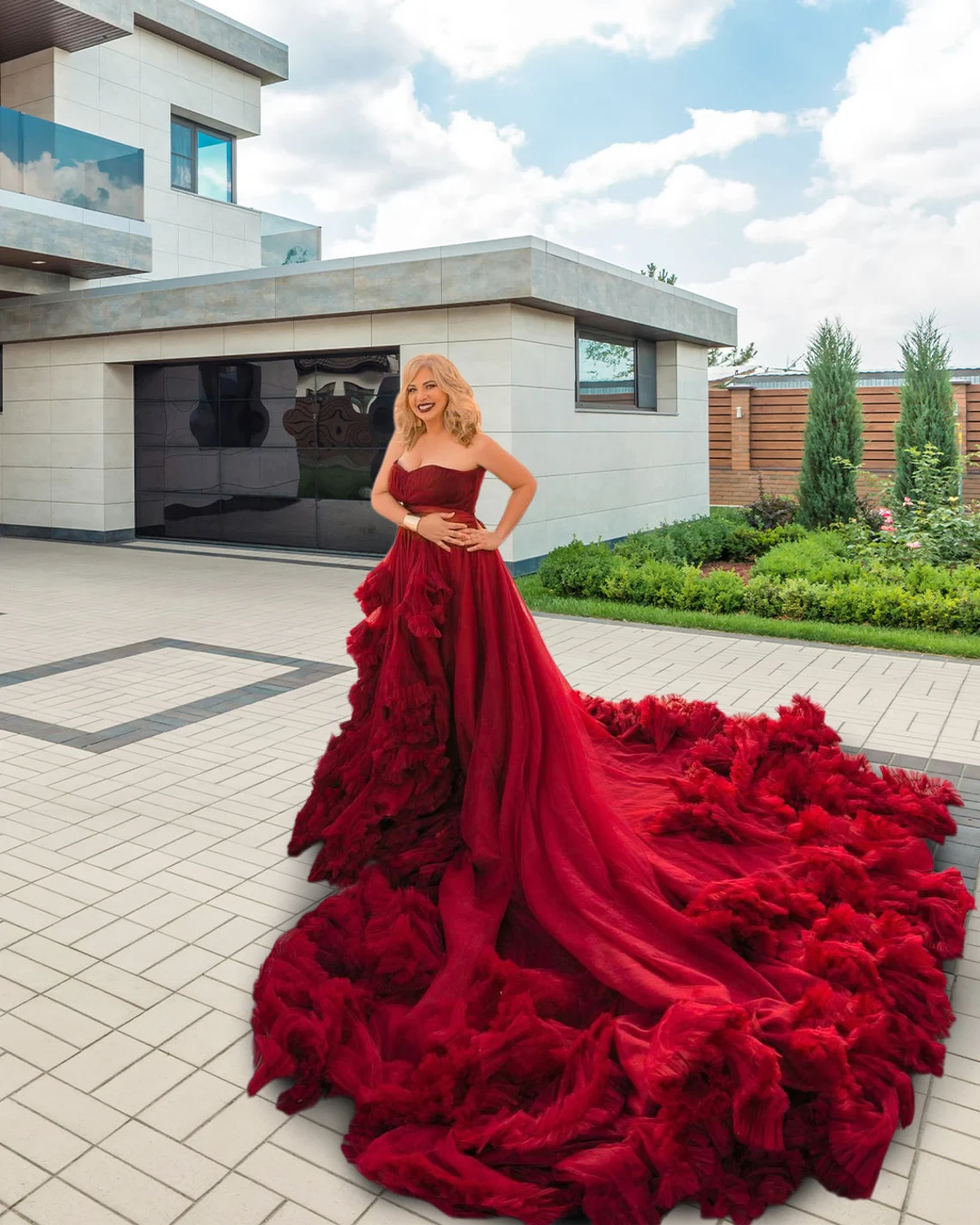 Pre Wedding Shoot Red Frill Gown Red Long Frill Gown For Maternity