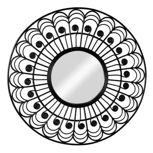 Espejo artesanal de madera redonda de ratán Irama de alta calidad hermoso patrón de flores - Product Image 1