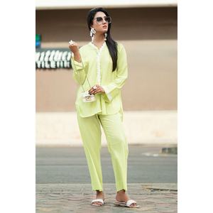 ชุดเซ็ตสีเขียวลายริ้วแบบย้อมสีสำหรับผู้หญิง ชุดลำลอง 2 ชิ้น ไซส์ XS XXS สำหรับฤดูใบไม้ผลิ/ฤดูร้อน - Product Image 3