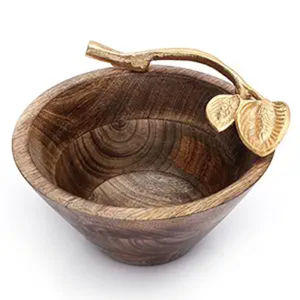 Elegance Wooden <b>Bowl</b> Acacia <b>Wood</b> <b>Salad</b> <b>Bowl</b> With Gold Finished and Nickel Plated Aluminium Outer Design <b>Salad</b> <b>Bowl</b> for Sale - Product Image 6