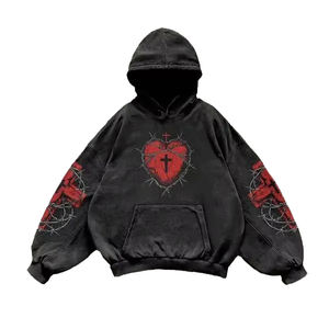 Personalizable de gran tamaño de los hombres French Terry Pullover Hoodie 100% algodón Casual invierno Puff impresión bordado de pantalla - Product Image 2