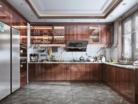 Armoire de cuisine contemporaine encastrée en forme de U avec mur en marbre, garde-manger