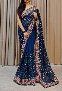 Hấp dẫn chất lượng tốt xu hướng georgette với chủ đề và sequins thêu làm việc Saree người phụ nữ thời trang xuất khẩu để bán - Product Image 5