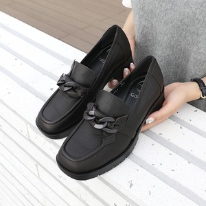 [JSHOE] mocasines de cadena con punta cuadrada de piel de cordero genuina hechos a mano para mujer, zapatos de vestir de cuero suave, tacón cómodo de 4cm - Product Image 1