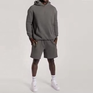 Sweat à capuche ensemble court pull confortable avec short tous les jours Streetwear élégant décontracté deux pièces hommes ensemble - Product Image 4