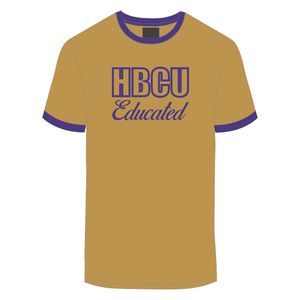 HBCU hombres educados Chenille contraste Trim Ringer camiseta oro con letras bordadas púrpura algodón suave ropa universitaria - Product Image 2