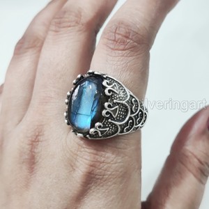 Mayorista Anillo para hombre Natural AAA Fuego azul Labradorita Piedra preciosa Anillo de piedra natal Joyería oriental otomana Anillo de plata esterlina 925 - Product Image 3