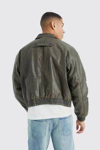 Veste bomber en similicuir pour homme, logo personnalisé OEM ODM, col montant, capuche, style urbain élégant, sport décontracté, confort direct - Product Image 4