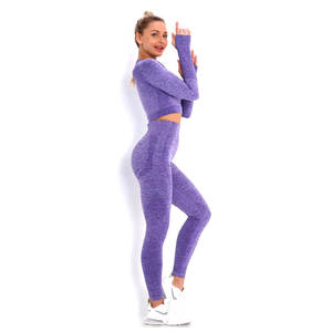 Women <b>Seamless</b> Yoga <b>Set</b> Long Sleeve Crop <b>Top</b> & High Waist <b>Leggings</b> Stretch Fitness Gym Wear <b>Set</b> For Women - Product Image 3