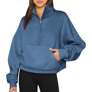 Sudadera de cuello alto para mujer con cremallera 1/4 de gran tamaño, ropa de calle de invierno, sudaderas cortas con cremallera - Product Image 6