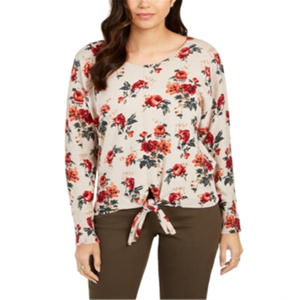 Maglione Casual da Donna Style & Co con Stampa Floreale e Laccio Frontale, Moda Autunnale, Taglia XS, Floreale Marrone con Decorazione a Lettere - Product Image 1