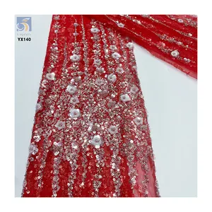 Novel Design Golden Supplier 3D Lace Fabric Bridal Low Price China Wholesale 3D Lace Fabric White Floral Sequin Fabric