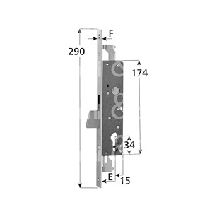 ELECTA LOCK pour montants triples Sans cylindre Cylindre européen Fixation de la tige d'encliquetage Avant galvanisé 290X24X3mm - Product Image 1