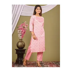 Modern Fashion Designer Indian Pakistani Womens Cotton Kurti Pant Set with Custom Size and Design from India