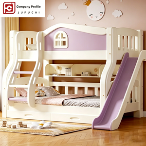 <span class=keywords><strong>Lit</strong></span> superposé double en bois massif moderne avec escalier en fer pour enfants - Design minimaliste avec fonction de rangement - Product Image 1