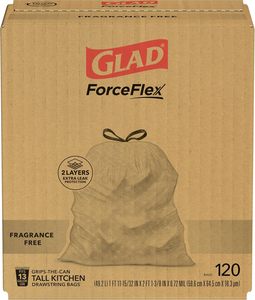 รู้สึกยินดี ®   ถุงขยะแบบมีเชือกผูกสำหรับครัว ForceFlex ขนาดใหญ่ 13 แกลลอน ไม่มีกลิ่น 120 ใบ - Product Image 1