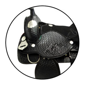 Ensemble de selle occidentale faite à la main avec collier de poitrine de bride d'équitation en cuir véritable conception usinée pour les courses de barils - Product Image 3