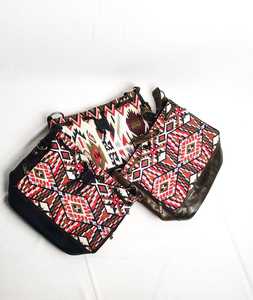 Boho Chic Ethnic Ikat Print <b>Canvas</b> and Faux Leather Crossbody <b>Bag</b> with Drawstring Eyelet Detail and Zipper Closure <b>bag</b> - Product Image 4