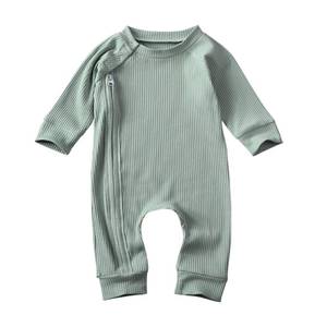 จั๊มสูทแบบชิ้นเดียวของเด็กทารกผ้าไม้ไผ่สีกากีมีซิปเฉียงและแขนแร็กแลนสำหรับเด็กผู้ชายวัยหัดเดิน - Product Image 5