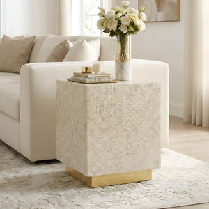 โต๊ะกาแฟไม้เนื้อแข็งทำมือแบบรักษ์โลก ทนทาน ประดับมุก ดีไซน์หรูหรา ทันสมัย สีครีม สำหรับห้องนั่งเล่น - Product Image 5