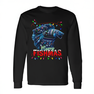 T-shirt a maniche lunghe con pesci Betta blu in maglione brutto Merry Fishmas - Product Image 2