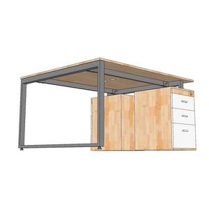 Escritorio de 2 plazas contemporáneo/minimalista con gabinete (140x120cm) - Tablero de madera de caucho y patas de acero - Product Image 6
