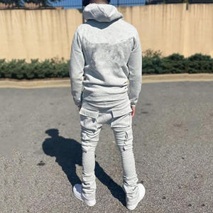 Oem Fleece Screen Print Pullover Hoodie Flared Pant Conjuntos de chándal para hombre Puffy Flared Stacked 2 Piece Mens Hoodie Sweatsuit Sets - Product Image 5