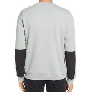 Men's Light Gray Crew Neck <b>Sweatshirt</b> With <b>Black</b> Zippered Pocket Regular Fit Casual Knitted Long Sleeve Autumn Wear - Product Image 4