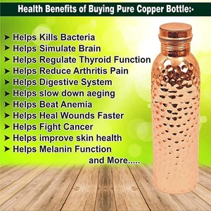 Botella de agua de cobre al por mayor con diseño martillado impreso beneficios Ayurveda para vasos de gimnasio agua hirviendo aplicable - Product Image 6