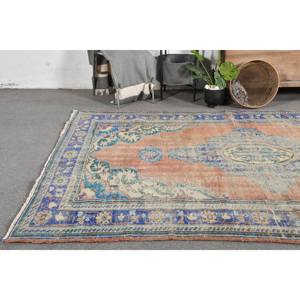 Classique Orange Bleu Patchwork Écologique Moyen Pile Tapis 6'1 "x 9' Style Turc Salle À Manger Laine Latex Tabriz Rectangle - Product Image 2