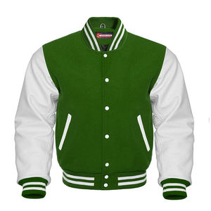 Good Work parches bordados Unisex Sport Varsity Jacket/chaqueta Varsity con cuello de cuero real blanco y lana gris oscuro para hombre - Product Image 2