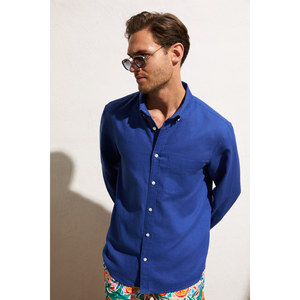 Chemise homme GRIMELANGE ARLES en mélange de lin à manches longues, coupe classique, avec une seule poche - Product Image 6
