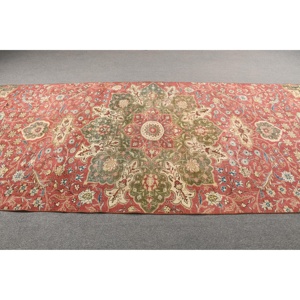 5.6x14.8 ft Vintage Rug, Turkish Rug, <b>Red</b> Floral <b>Wool</b> Rug - Product Image 3